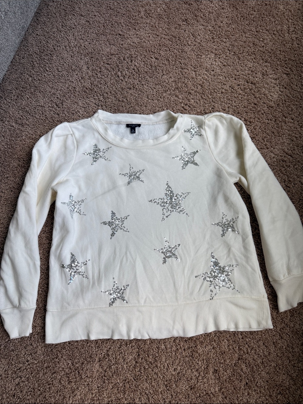 Talbots Cream Sweatshirt with Silver Sequin Stars